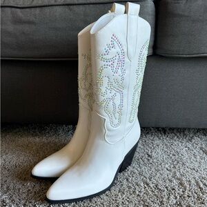 White Embellished Western Boots
